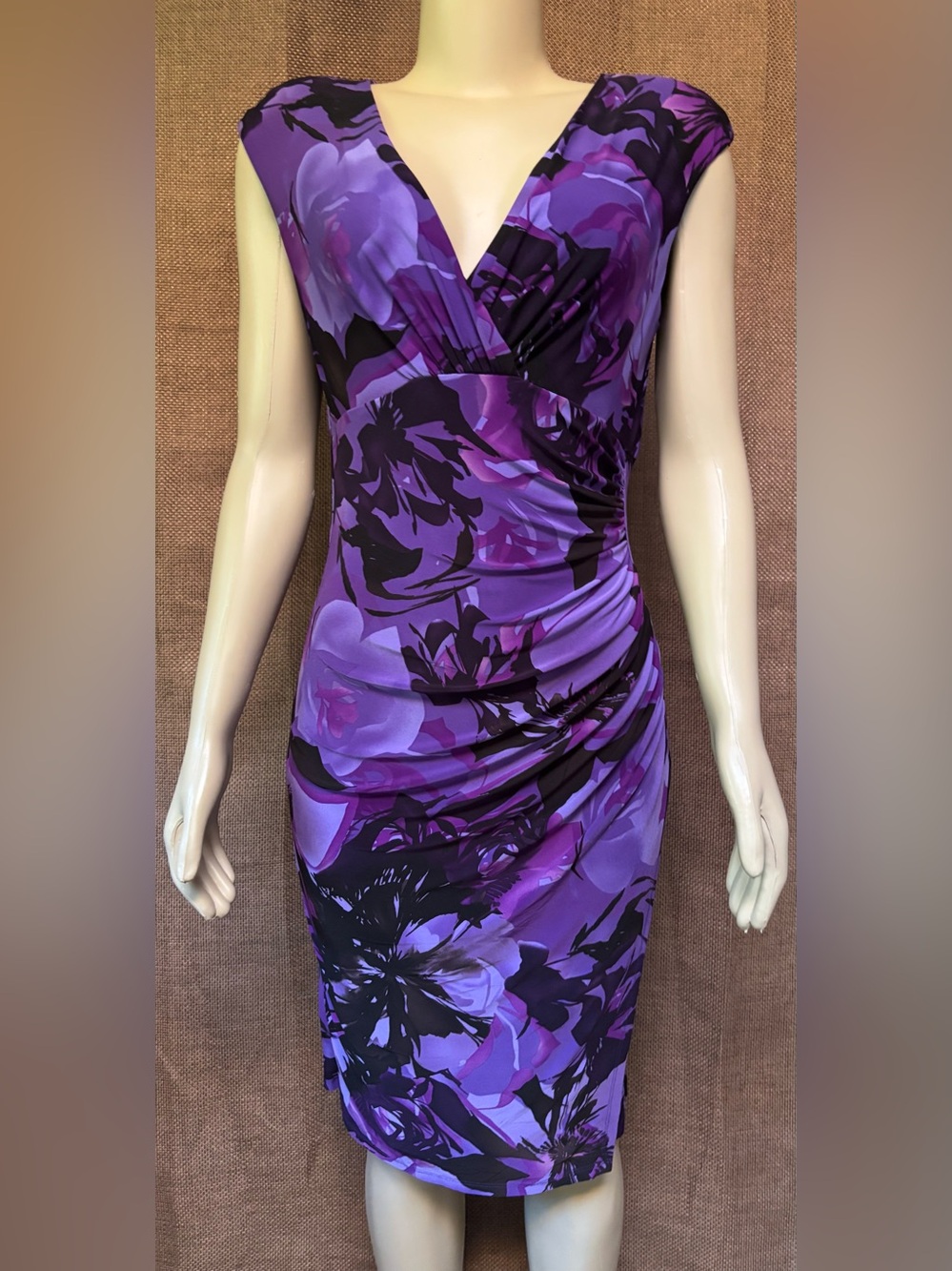 Lauren Ralph Lauren Sz 8 Purple Floral Wrap-Effect Midi Dress